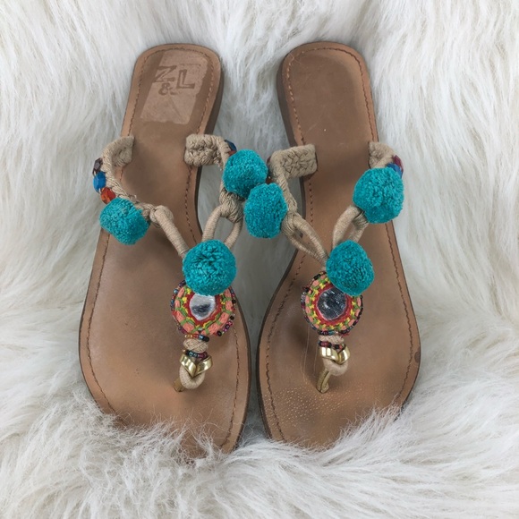 Z & L Pom Pom festival boho sandals. Size 8 - Picture 2 of 4